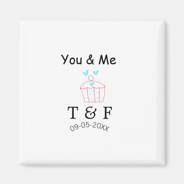 Imán You and me love cup cake red valentine's day name  (Frente)
