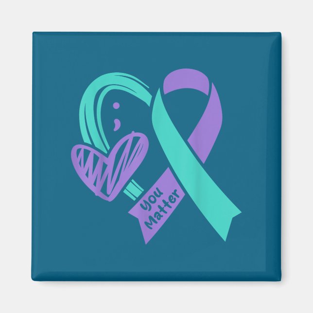 Imán You Suicide Prevention Awareness Teal Purple Heart (Frente)