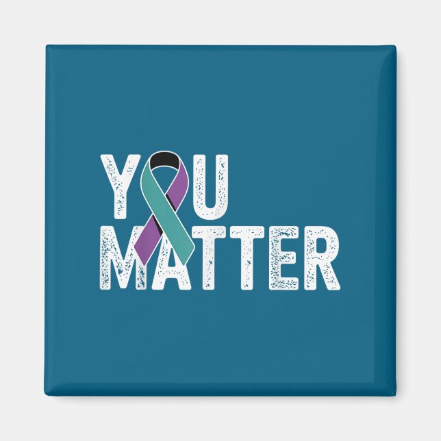 Imán You Suicide Prevention Teal Purple Awareness Ribbo (Frente)