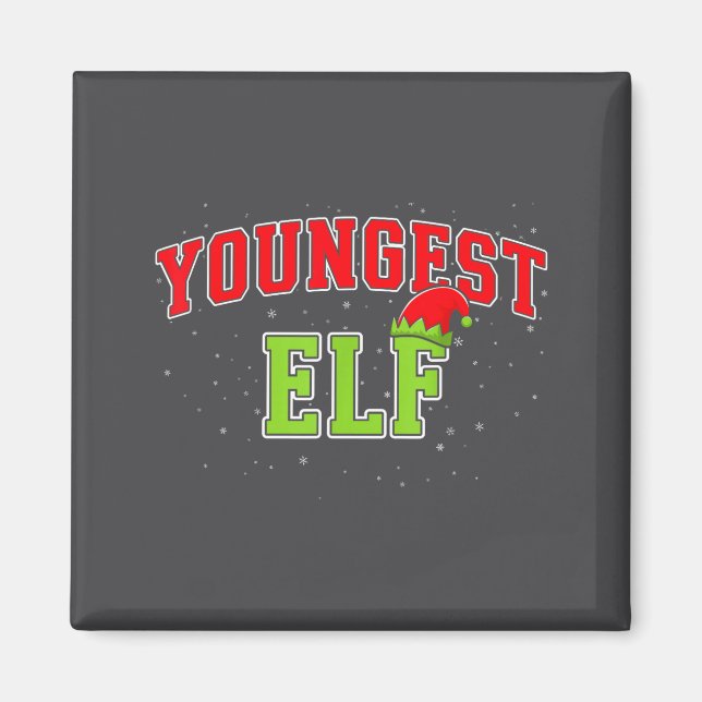 Imán Youngest Elf Christmas Family Matching Group Xmas  (Frente)
