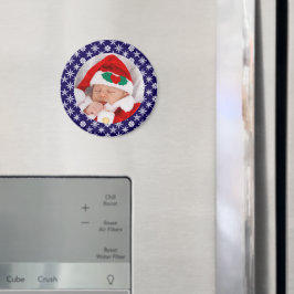 Imán Your Photo Santa Baby Blue Background Snowflakes