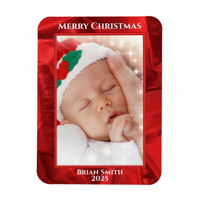 Imán Your Photo Text - Holiday Red Metallic (Vertical)