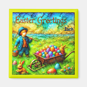 Imán ZACH ~ VINTAGE EASTER Boy ~ Huevos de Pascua ~
