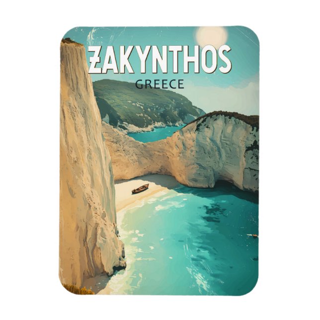 Imán Zakynthos Greece Illustration Travel Art Vintage (Vertical)
