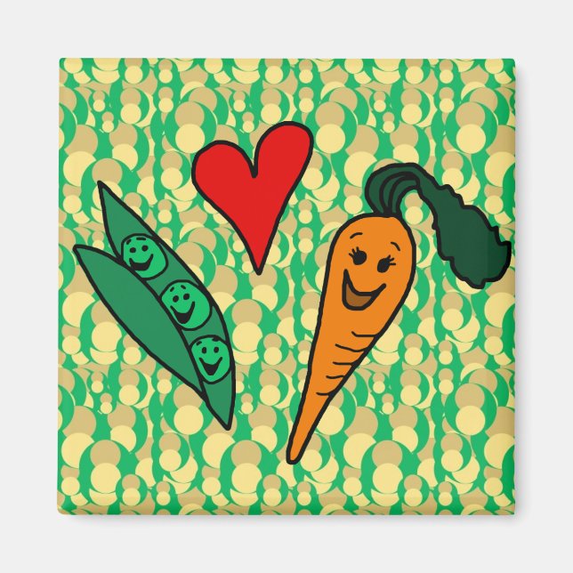 Imán Zanahorias de amor, diseño verde y Naranja (Frente)