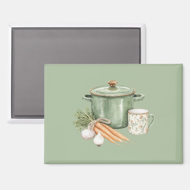 Imán Zanahorias de Olla Verde (Anverso/Reverso)