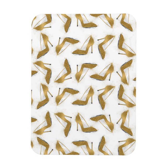 Imán Zapatos de tacón alto de purpurina de oro de moda  (Vertical)