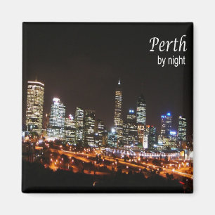 Imán zAU092 PERTH por noche, Australia, Oceanía, Fridge