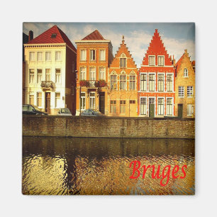 Imán zBE043 BRUGES Houses Bélgica, Fridge