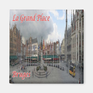 Imán zBE049 BRUGES La Grand Place, Bélgica, Fridge