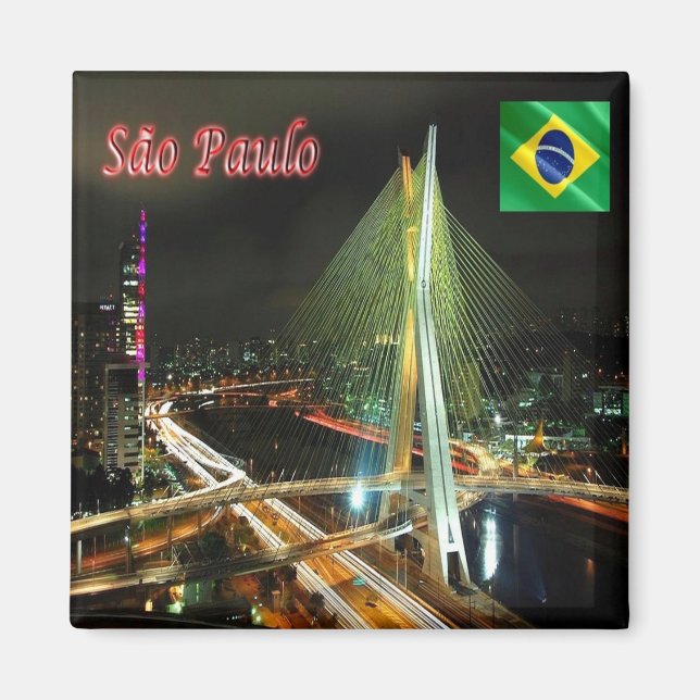 Imán zBR014 SAO PAULO de noche, Brasil. Frigorífico (Frente)