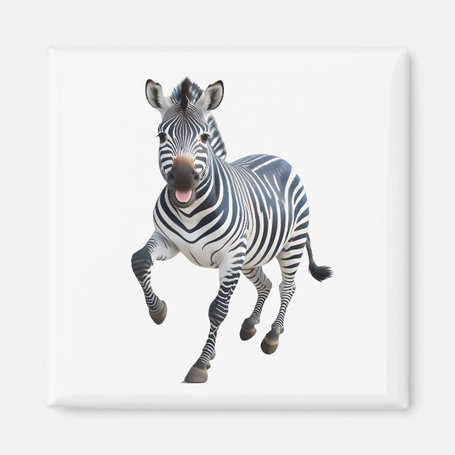 Imán Zebra Happy Playful Jumping En La Selva Aérea (Frente)