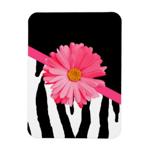 Imán Zebra Pattern Girly Pink Daisy