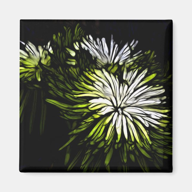 Imán Zen floral Lime verde blanco Crisantemo (Frente)