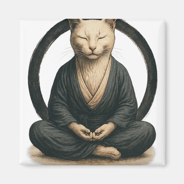 Imán Zen Meditating Cat – Enso Circle Mindful Yoga Art  (Frente)