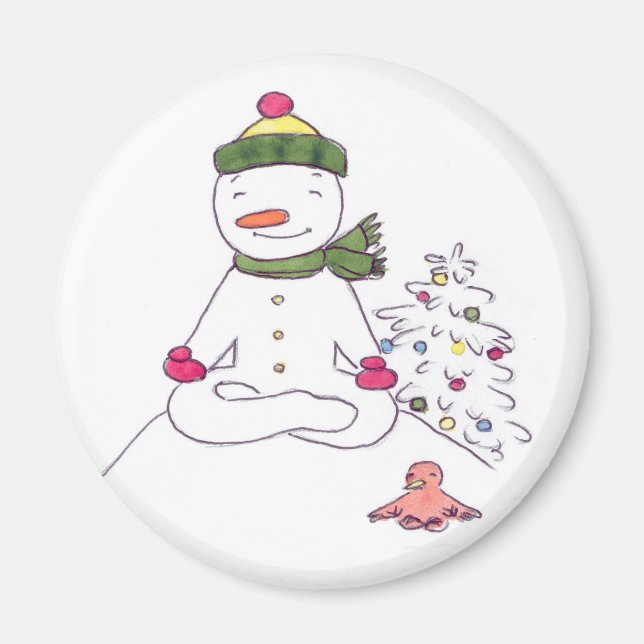 Imán Zen Snowman, hombre de yoga (Frente)