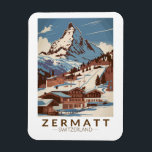 Imán Zermatt Suiza Ilustracion Viaje Retro<br><div class="desc">Diseño de viaje vectorial retro Zermatt. Zermatt, en el cantón de Valais, en el sur de Suiza, es una estación de montaña famosa por el esquí, la escalada y el senderismo.</div>