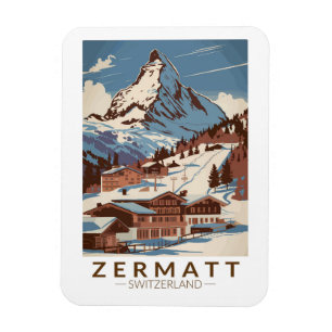 Imán Zermatt Suiza Ilustracion Viaje Retro