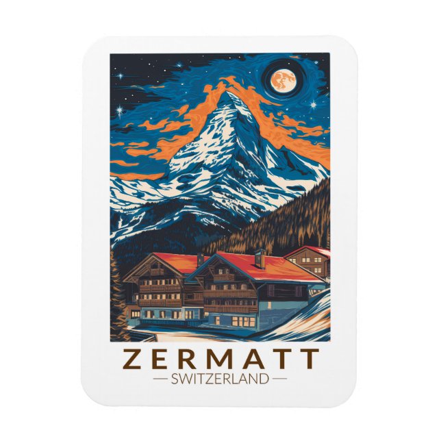 Imán Zermatt Suiza Matterhorn Travel Art Vintage (Vertical)