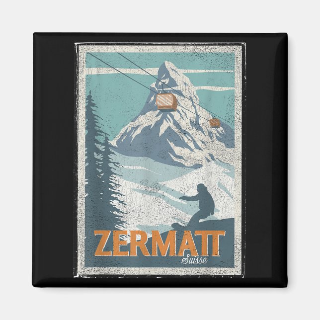 Imán Zermatt Switzerland Winter Skiing Snowboarding Ski (Frente)