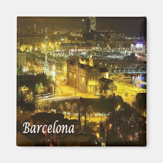 Imán zES018 BARCELONA por la noche, España, Fridge (Frente)