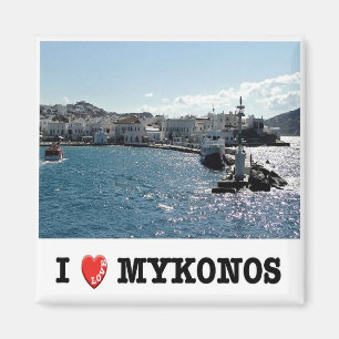 Imán zGR048 MYKONOS, puerto antiguo, Grecia, nevera