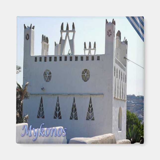 Imán zGR098 MYKONOS, Taubenturmteco, Grecia, Fridge (Frente)
