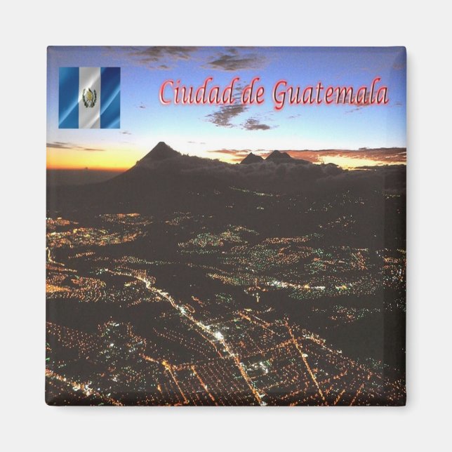 Imán zGT021 Ciudad GUATEMALA de noche, América, Fridge (Frente)