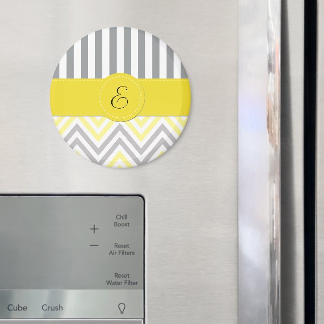 Imán Zigzag, Chevron, Stripes, Amarillo, Gris, Monogram (In situ (nevera))