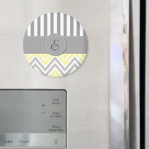 Imán Zigzag, Chevron, Stripes, Amarillo, Gris, Monogram
