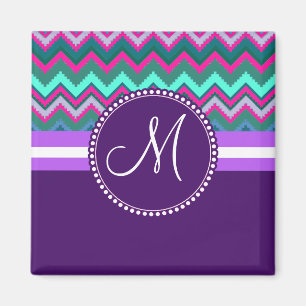 Imán Zigzag tribal rosado azul verde azulado de Chevron