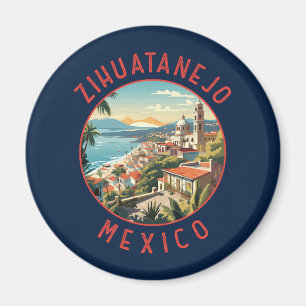 Imán Zihuatanejo México Círculo Distorsionado Retro