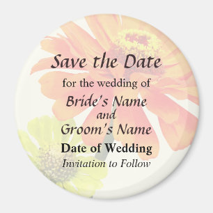 Imán Zinnia Naranja y Zinnia Amarilla Save the Date