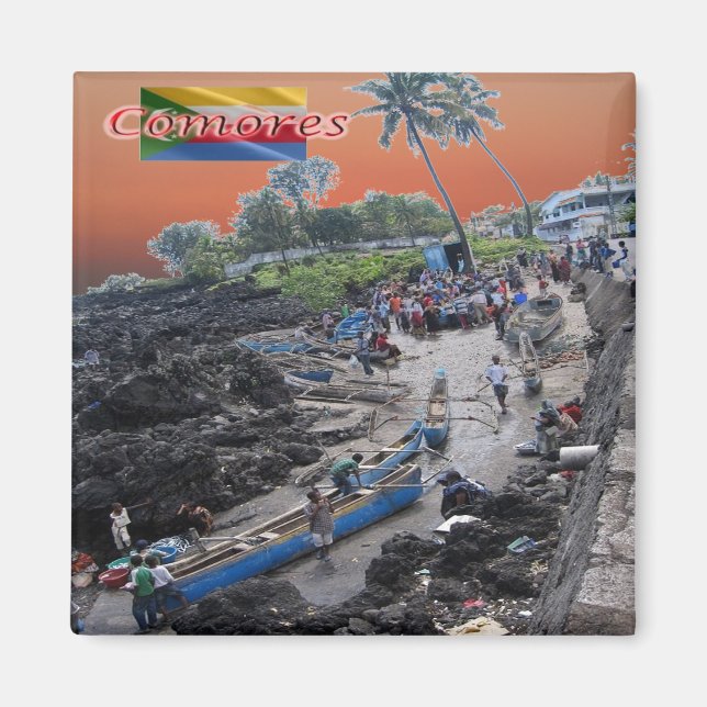Imán zKM010 COMOROS, pescadores, africanos, nevera (Frente)