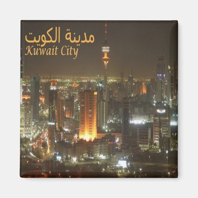 Imán zKW006 AL KUWAIT, ciudad por noche, Asia, Fridge (Frente)
