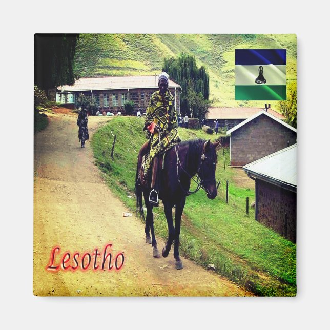 Imán zLS003 LESOTHO, Basotho Blanket, África, Fridge (Frente)