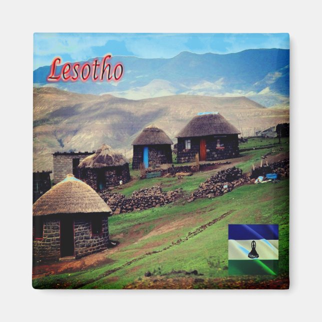 Imán zLS012 LESOTHO, Mountain Village, Africa, Fridge (Frente)