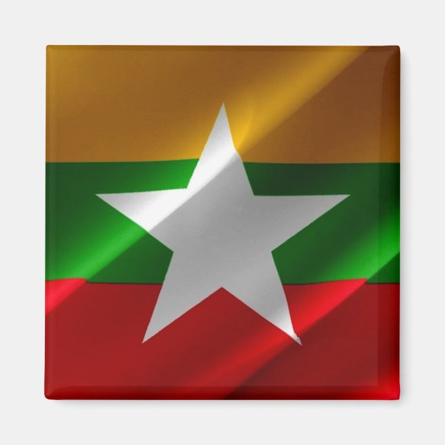 Imán zMM002 ondeando la BANDERA birmana Myanmar, Fridge (Frente)