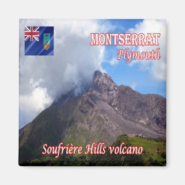 Imán zMS004 MONTSERRAT Plymouth,Volcán Soufriere Hills (Frente)