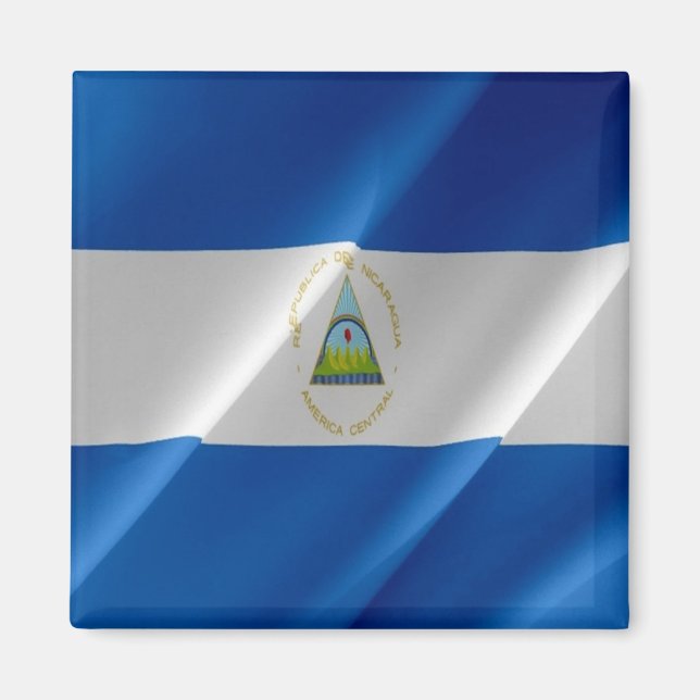 Imán zNI002 NICARAGUA, Bandera ondulante, América, Frig (Frente)