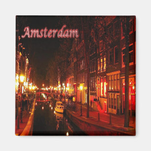 Imán zNL020 noche panorámica AMSTERDAM, Europa, Fridge