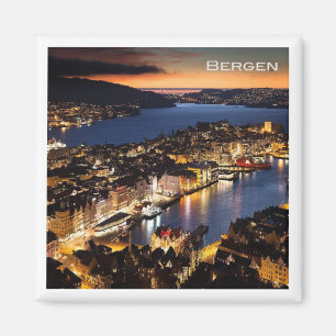 Imán zNO014 BERGEN de noche, Noruega, Europa, Fridge