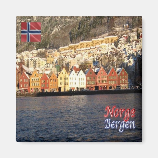 Imán zNO074 BERGEN BRYGGEN, Noruega, Europa, Fridge (Frente)
