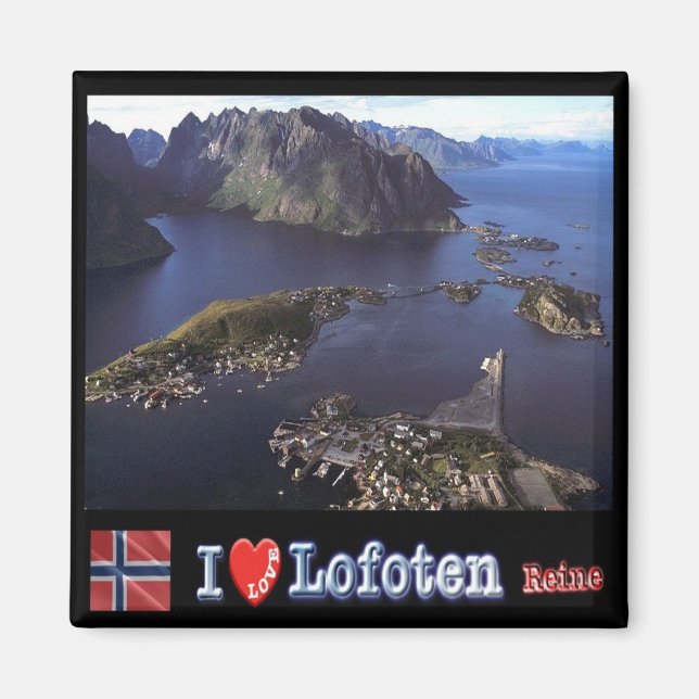 Imán zNO132 REINE "I Love", Lofoten, Noruega, Fridge (Frente)
