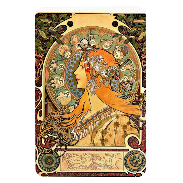 Imán Zodiac, pintura Art Nouveau de Alphonse Mucha (Vertical)