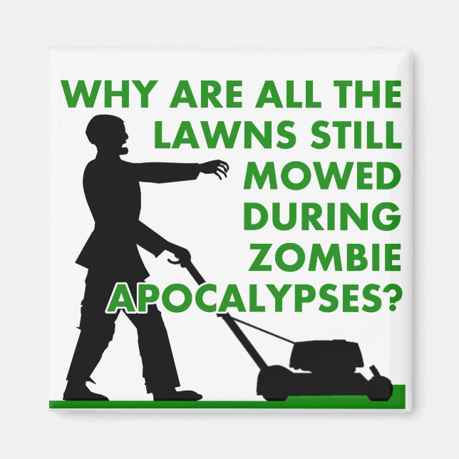 Imán Zombie Apocalypse Lawn Mowing Funny Fridge Magnet (Frente)