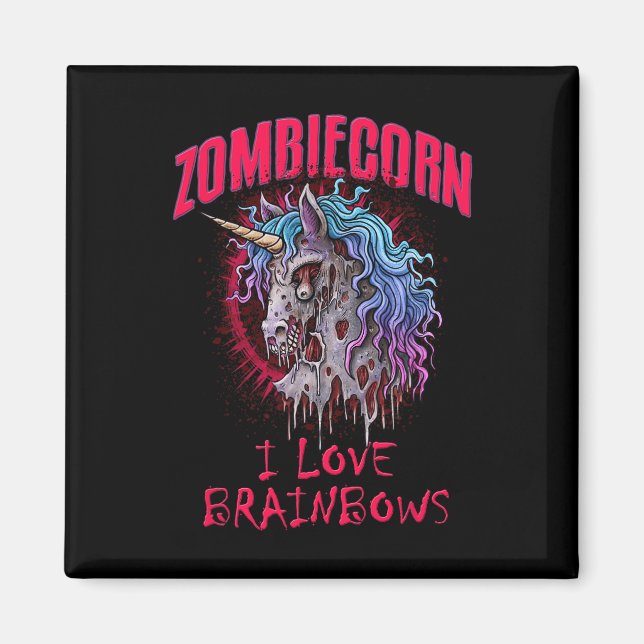 Imán Zombie Unicornio I Love Brainbows Punk Gótico góti (Frente)