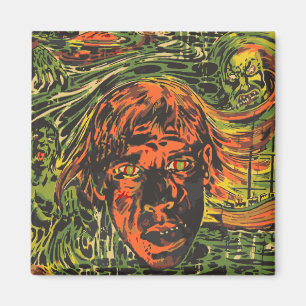 Imán Zombies vintage de Halloween, arte callejero grafi