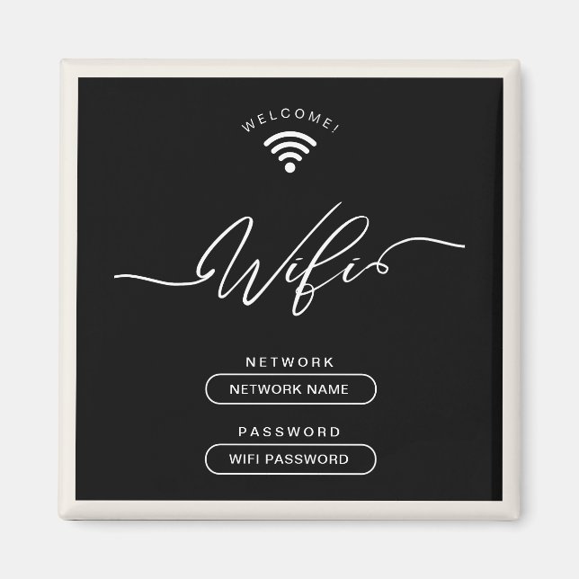 Imán Zona wifi simple negra y Minimalista beige (Frente)