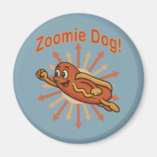 Imán Zoomie Dog Flying Hot Dog Personalizado - Fun Retr